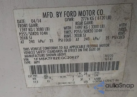 2014 Ford Explorer Limited z USA, uszkodzony, nr VIN 1FM5K7F82EGC20627